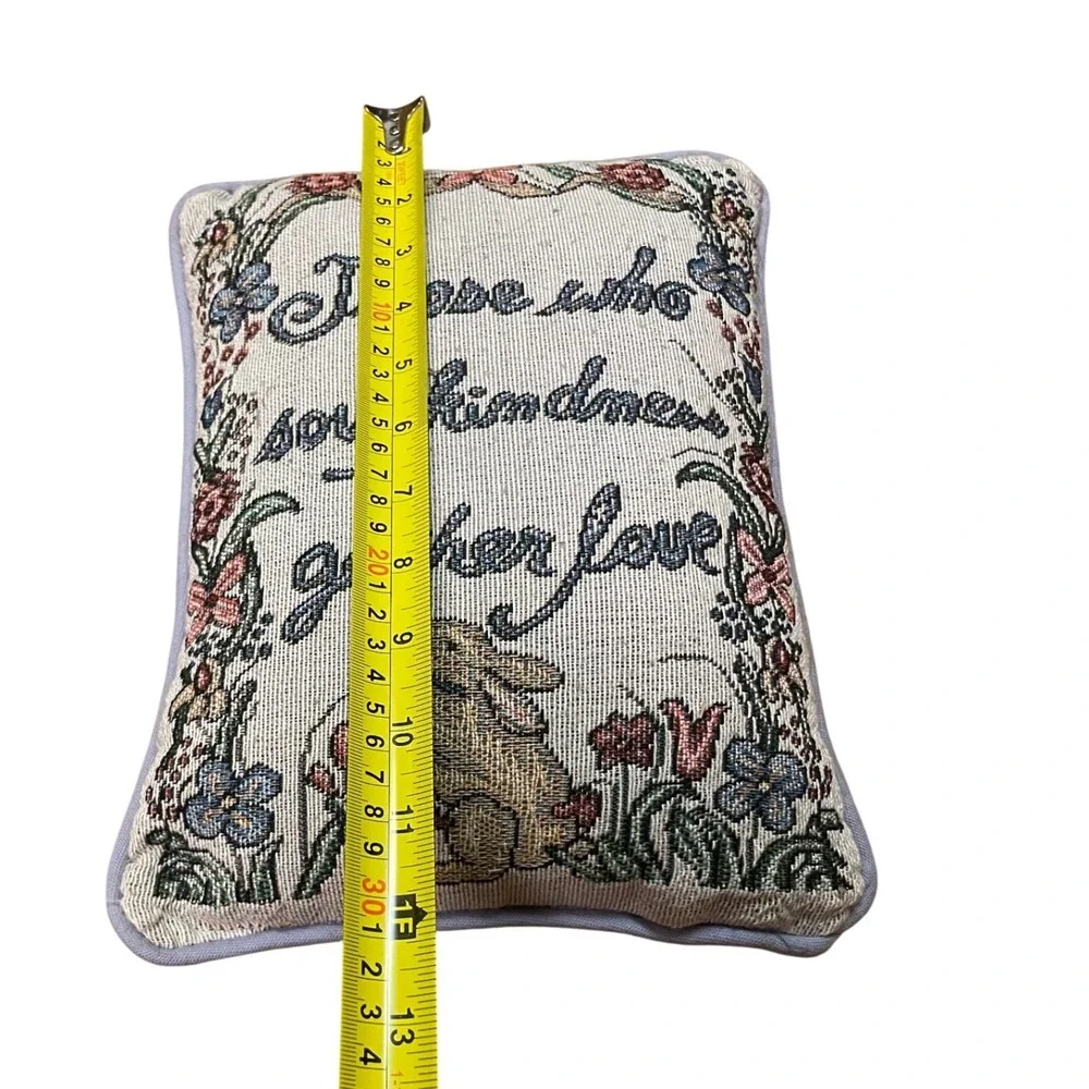 Vintage Woven Tapestry Bunny‎ Rabbit Quote Pillow Sow Kindness Gather Love 12x9